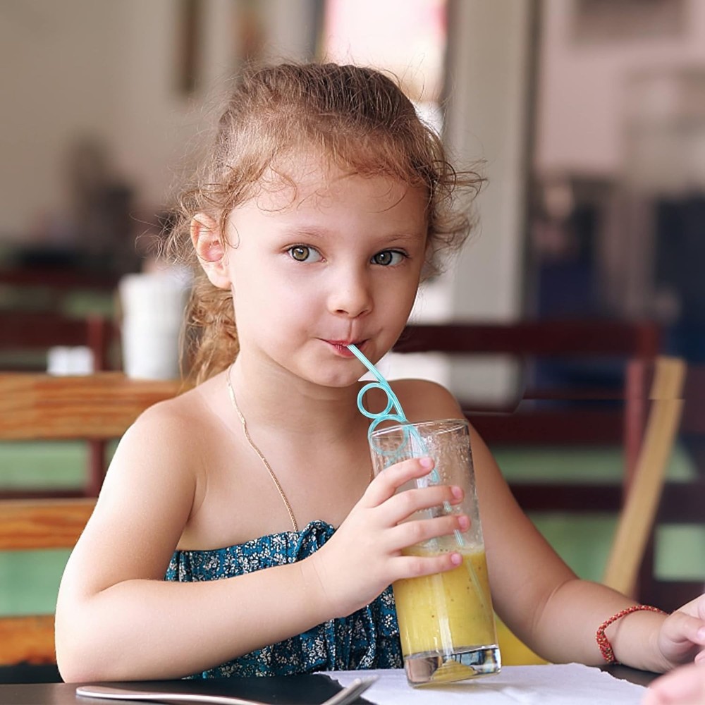 24 Pcs Silly Crazy Straws for Kids Reusable Plastic Loop Curly Crazy Drinking...