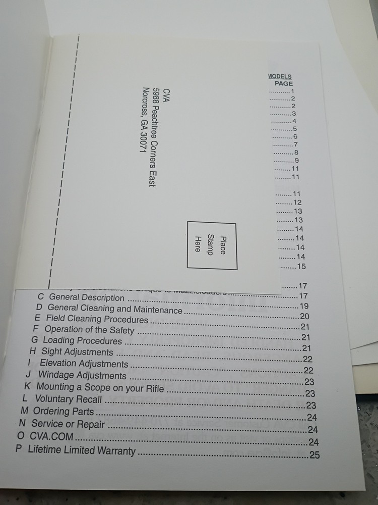 CVA Muzzleloader Break-Action Rifle Manual 2004