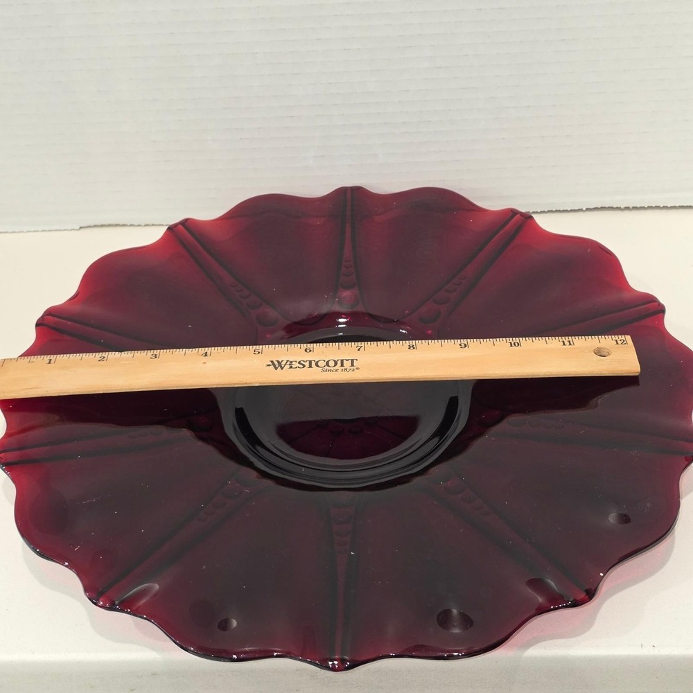 Anchor Hocking Platter + 5pc Avon 1876 Cape Cod Ruby Red Glass Bowl & 4 Glasses