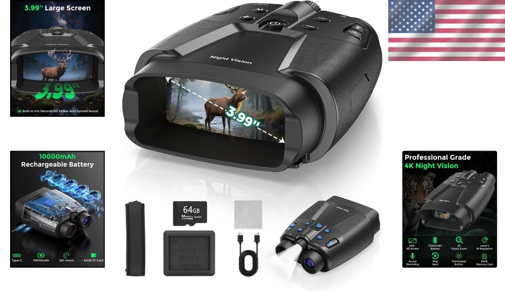 Rechargeable Night Vision Binoculars, 64GB Included