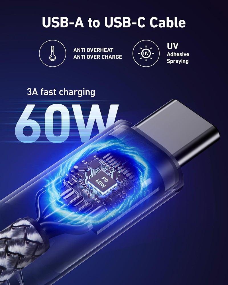 USB to C Cable 60W Fast Charging [2 Pack 6FT], A C 6FT, Grey
