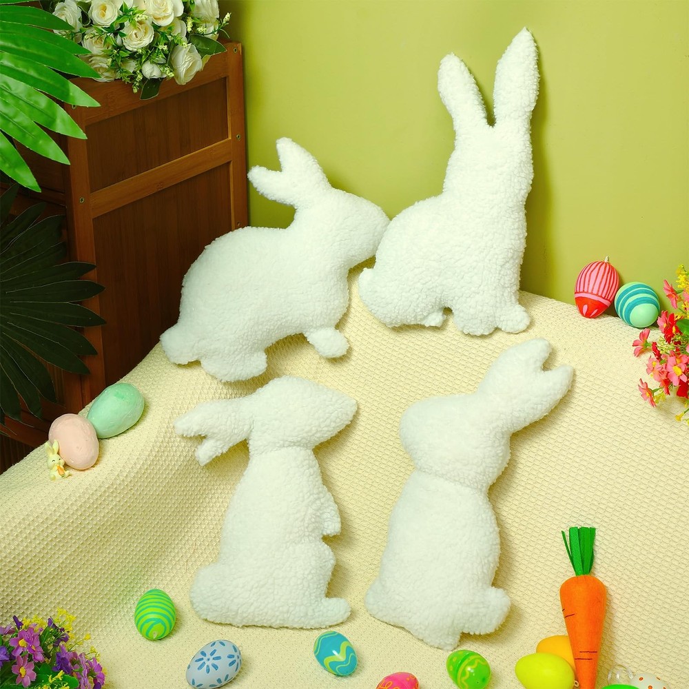 4 Pcs Easter Bunny Pillows Decorative Bunny Shaped Throw Pillow Wool White Soft