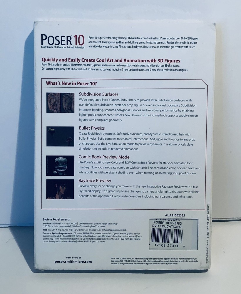 Poser 10 Easily Create 3D Character Art & Animation SmithMicro Software New