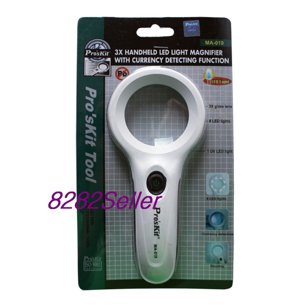 ProsKit MA-019 3X Handheld LED Light Magnifier with Currency Detecting Function