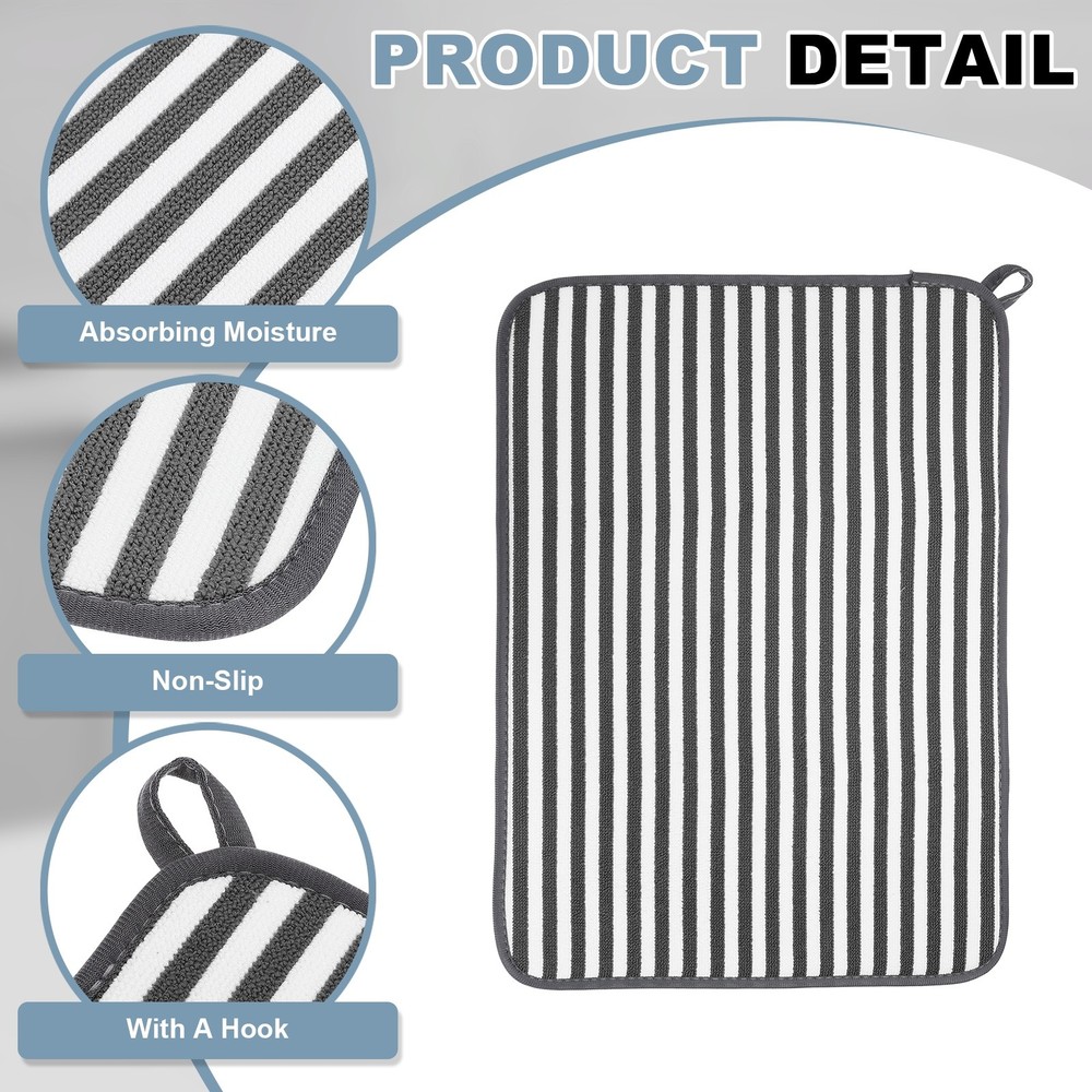 Microfiber Dish Drying Mat,20 x 15 Inch Vertical Stripes Pattern, White