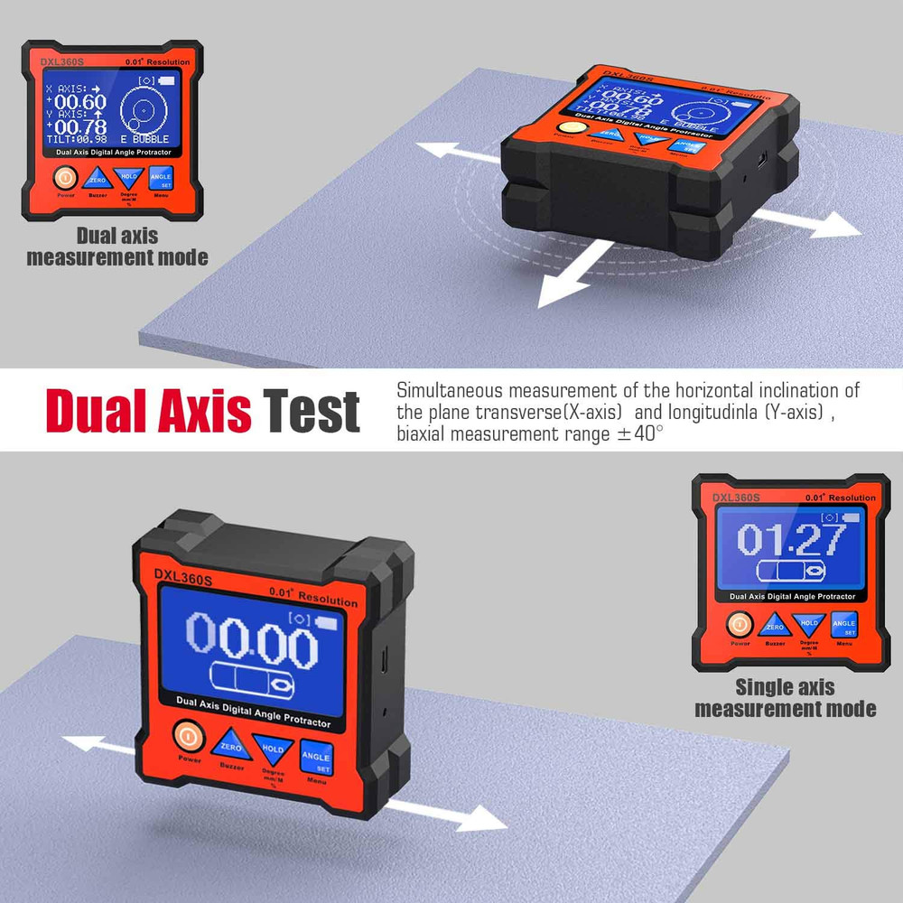 Dual Axis Digital Angle Protractor, Digital Level Angle Gauge GYRO + Gravity 2 i