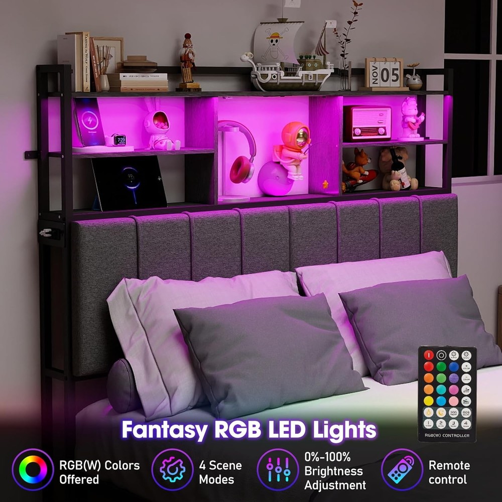 Headboard for Full Size Bed with Storage, Sturdy Bookcase Headboards with Outlet