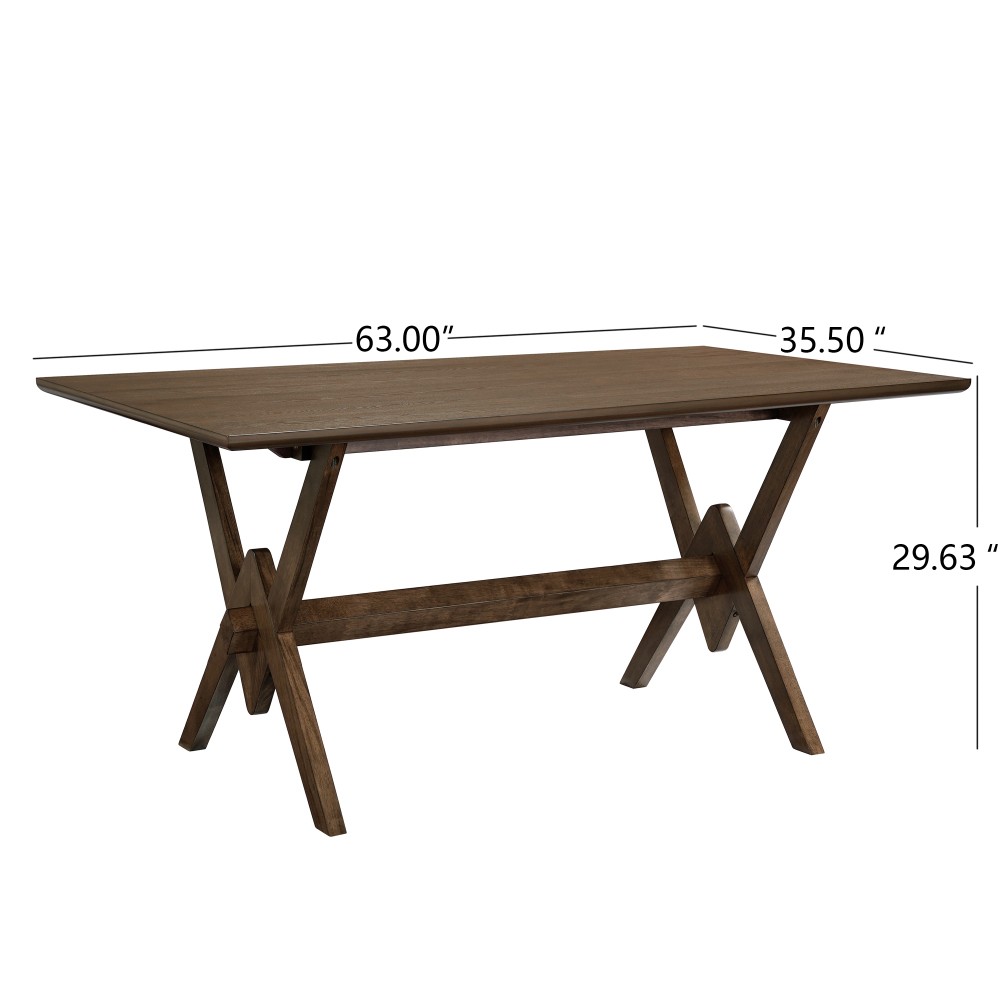 Walnut 63" Rectangular Dining Table Double V Legs Solid Rubberwood
