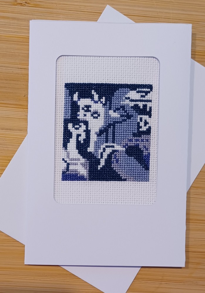 Picasso's Guernica inspired. X-stitch. White card, blank insert & envelope.
