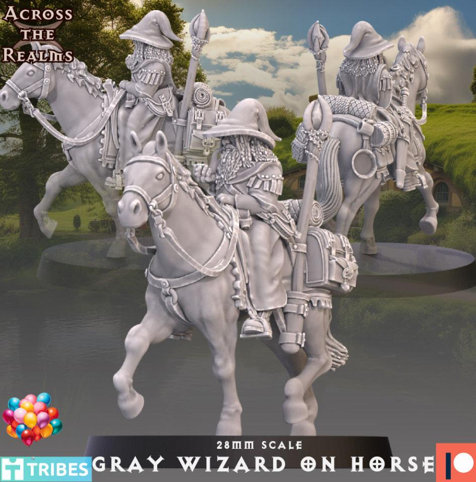 Grey Wizard on horse x 1 model (28mm scale)