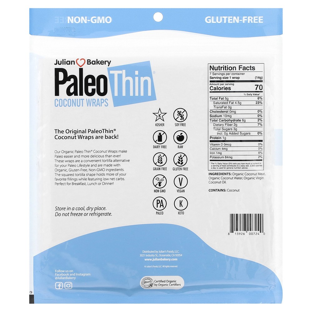 PaleoThin, Coconut Wraps, 7 Wraps, 4.4 oz