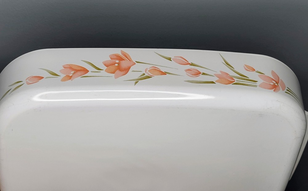 Vintage Corning Ware #A-21-B-N Rectangular Roaster Pan in Peach Floral Pattern