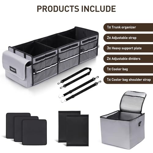 4 in 1 Car Trunk Storage Organizer, Multi Compartment Foldable Trunk Gray