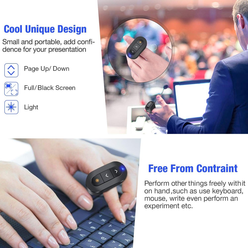 Rechargeable Finger Ring Wireless Presenter Clicker PowerPoint Keynote Mac