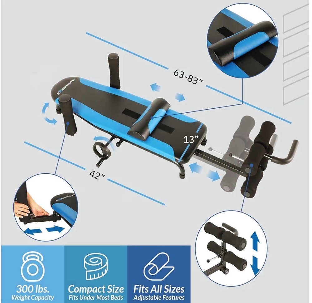 Alternative Inversion Traction Table - Lower Back Pain Relief 350 Lb. Blue-black