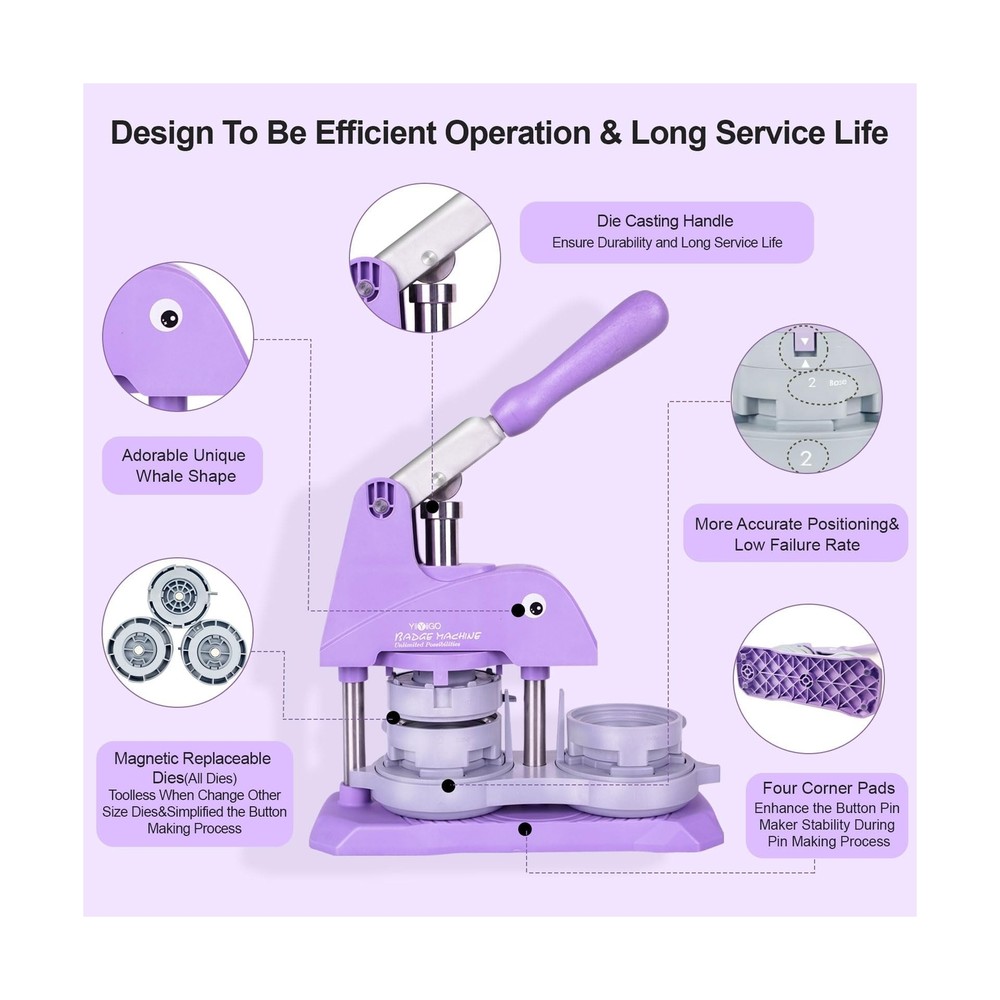 Button Maker Machine Multiple Sizes, 1+1.25+2.25 inch Installation-Free Pin M...