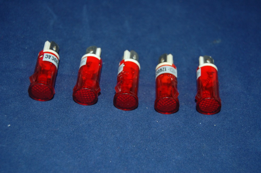 5 Pcs 220V AC 12mm RED Panel Mounting plug in LED Pilot Lights