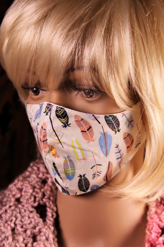 Feather Face Mask Native American Southwest Boho with Filter Pocket
