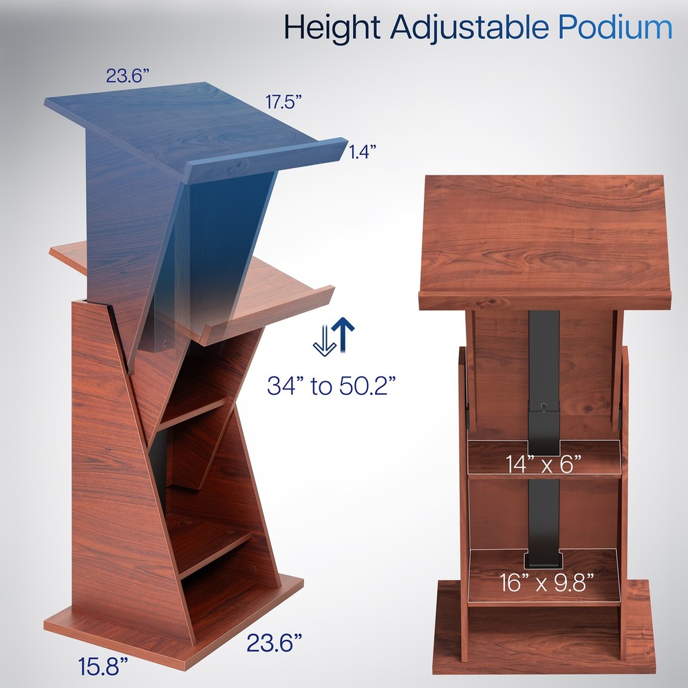VIVO Pneumatic Height Adjustable Podium, Dark Walnut
