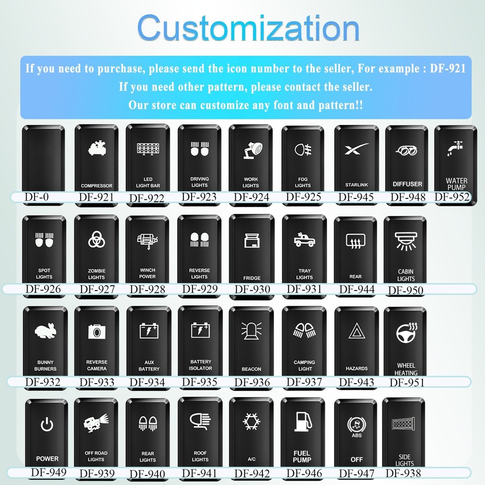 CUSTOM DIY 12V Rocker Switch Customizable Push Switch Color Pattern for Toyota
