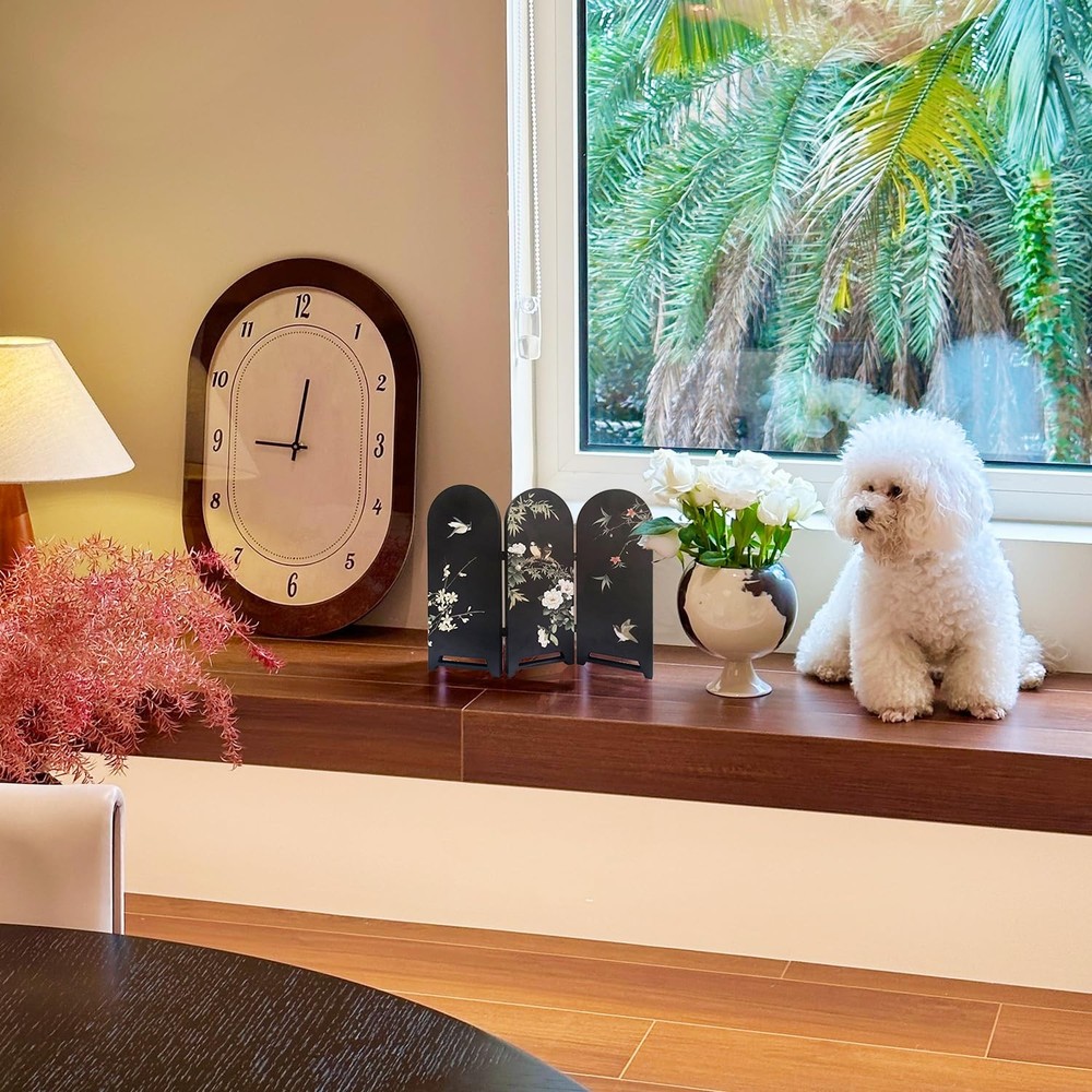 Mini Decorative Folding Screen, Flower and Bird Patterns Desktop Decorative S...