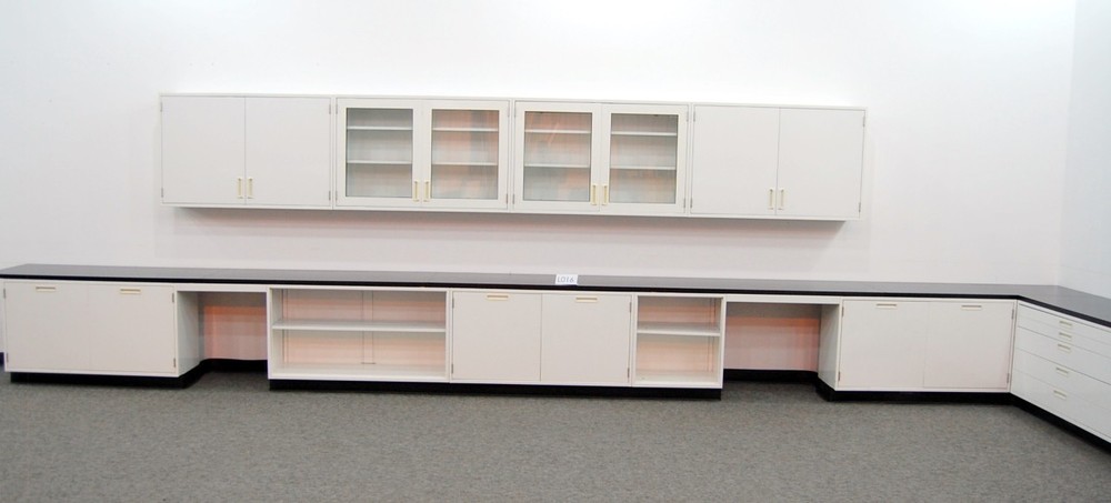 LABORATORY 41' BASE 16' WALL CABINETS W/ BLACK TOPS / E1-463