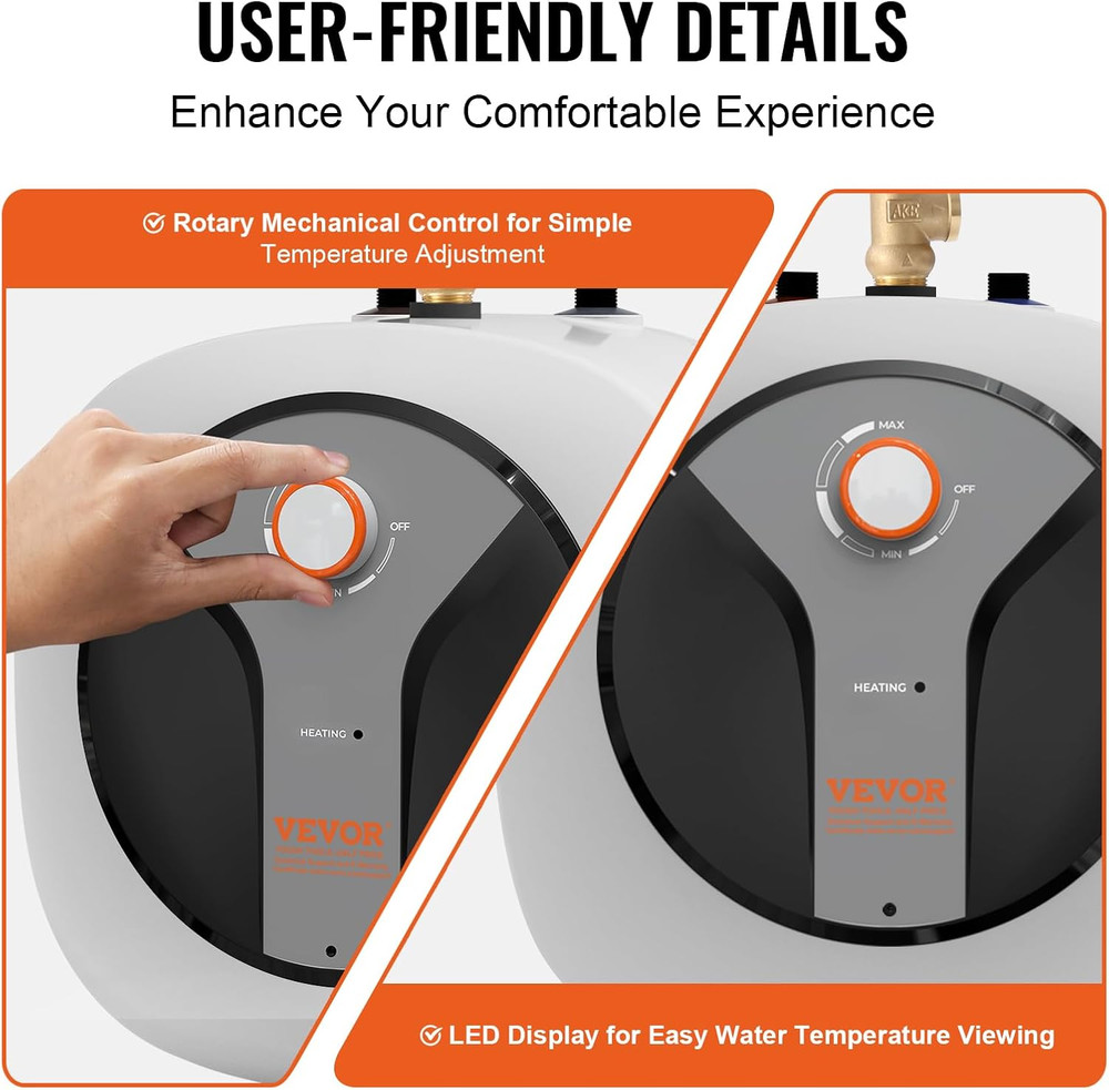 Electric Mini-Tank Water Heater 4-Gallon Tank, 1440W Hot Water Boiler Storage, S