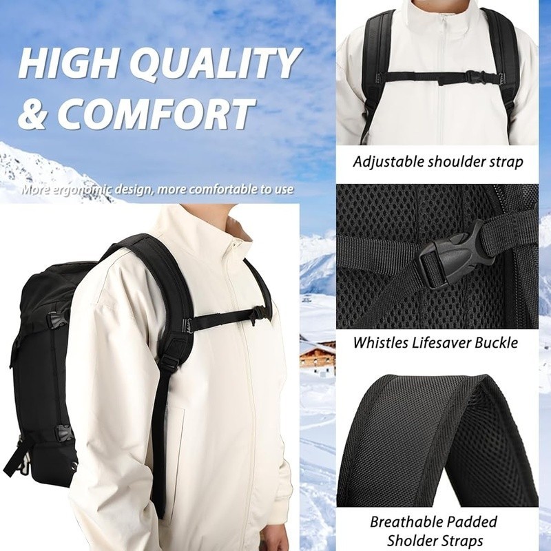 Spacious Ski Backpack W/ Boot Compartment Waterproof Design Adjustable Straps US