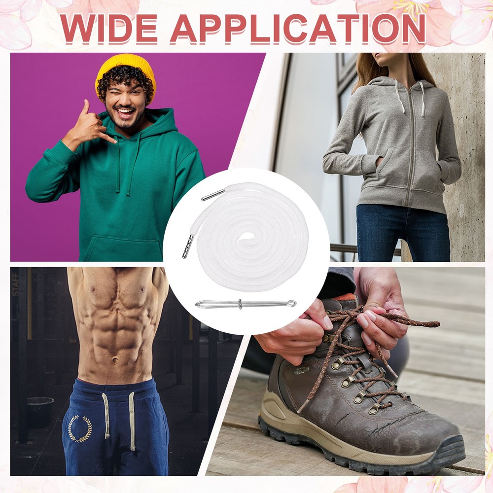 6 Pcs Hoodie Strings Drawstring Cords with Easy Threader (White)