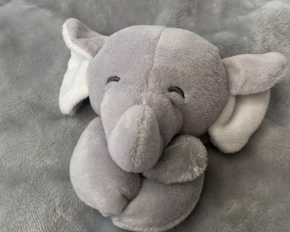 Carters Elephant Plush Satin Lovey Blanket Solid Gray White Ears