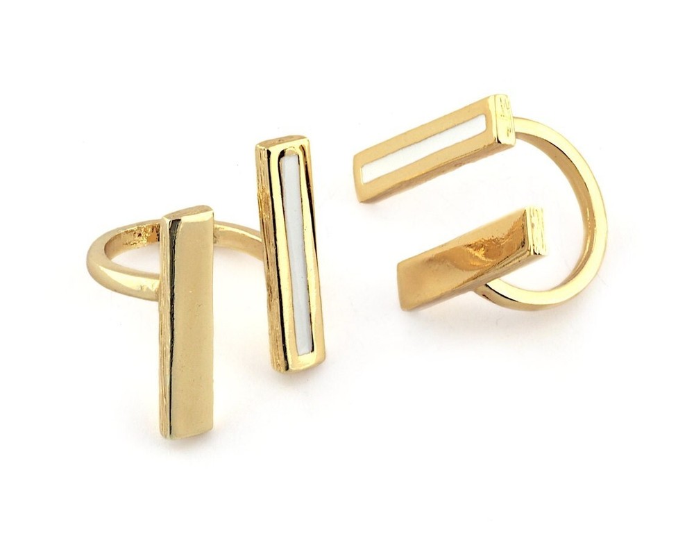 Rectangle Bar Ring Shiny Gold Plated Adjustable Ring brass - Enamel filled 3599