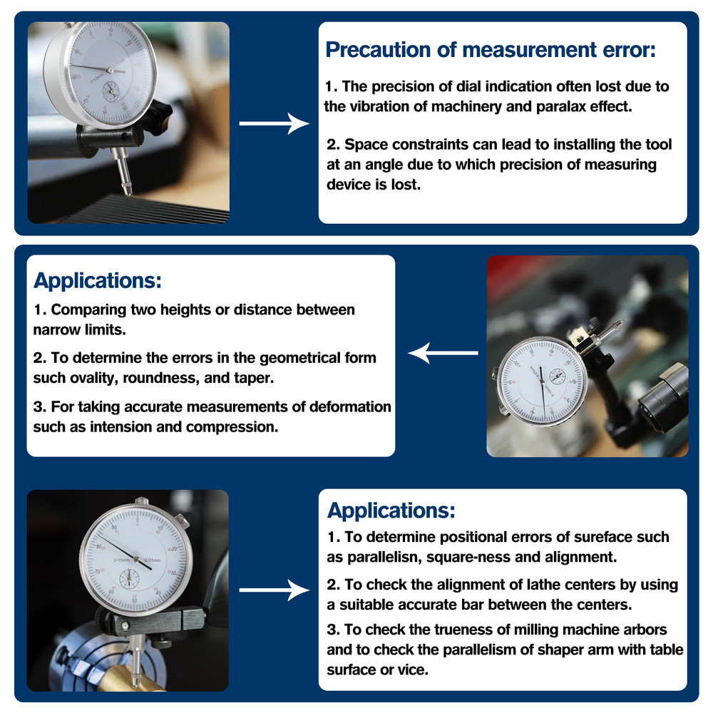 Precision Dial Indicator with Magnetic Base Holder Fine Adjustable Long 0.01"