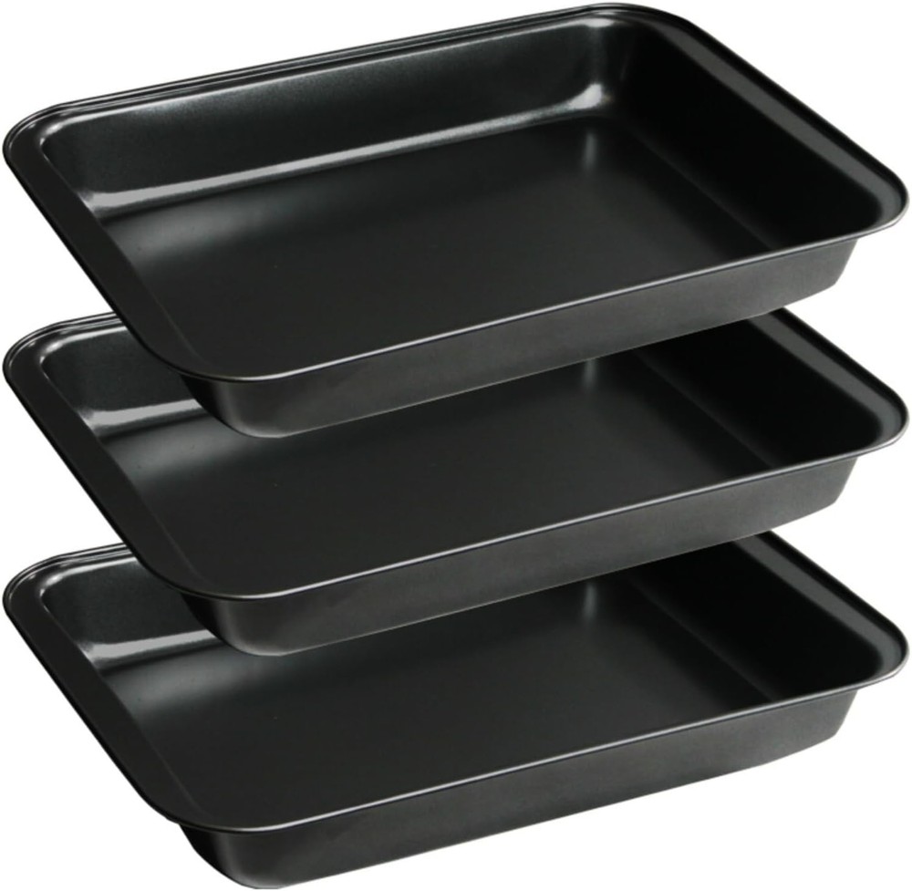 Set of 3 Rectangular Cake Pan, Non-Stick Baking Pan 9 x 13 Inch, Deep Grey