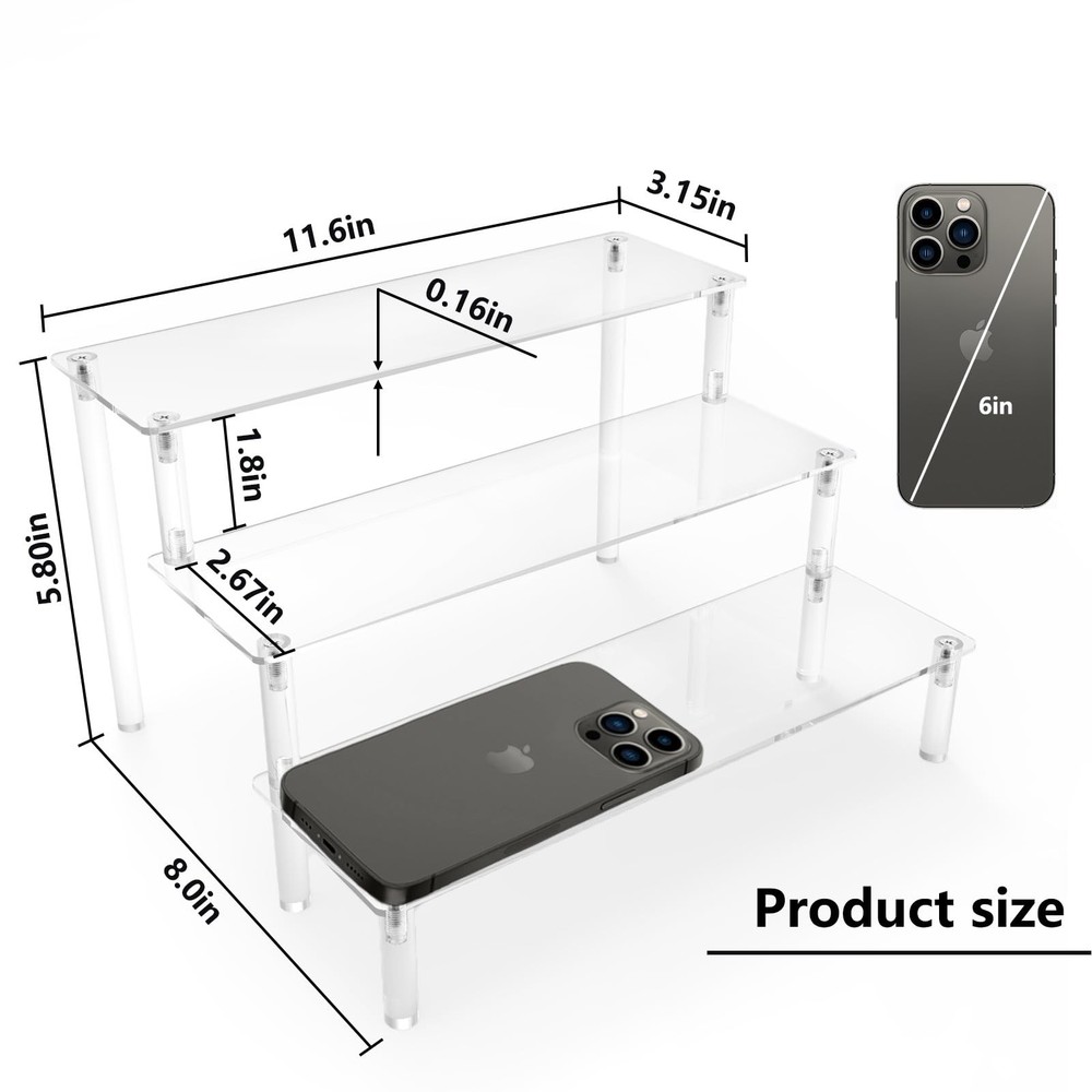Acrylic Display Risers,Clear Display Risers Stand Small Mini Shelf 3 Tiered C...