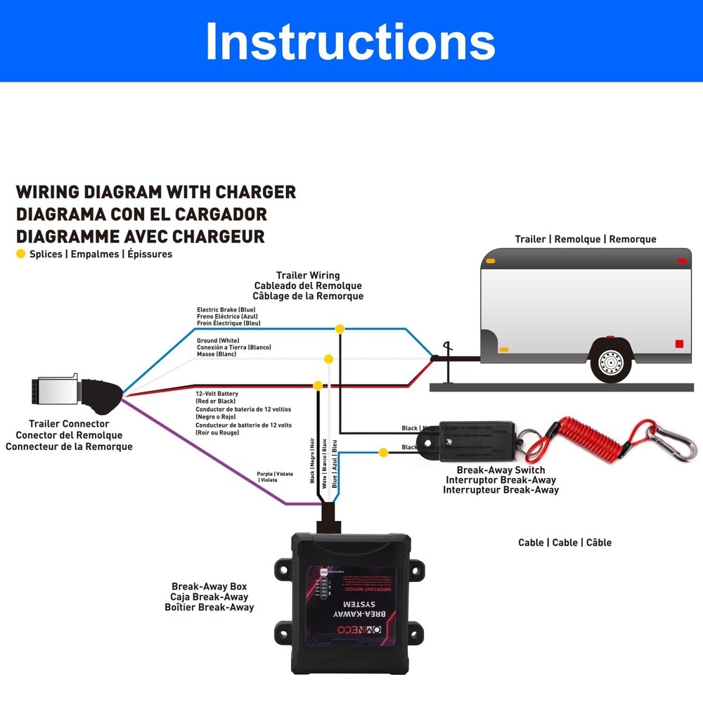 Trailer Breakaway System, Coiled Cable Switch, LED Indicator, 12V Battery Box...