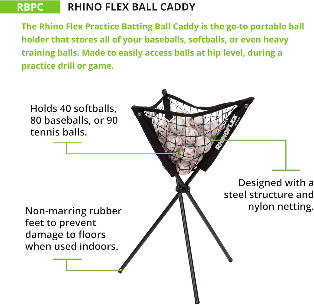 Rhino® Flex Ball Caddy - Knotless Polyester Net with Iron Frame - Lightweight Po