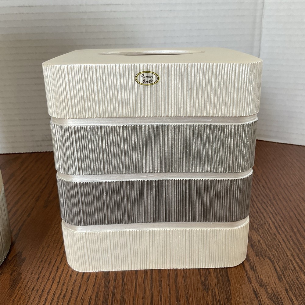 Modern Line “Grey” Waste Basket & Tissue Box Set by Popular Bath