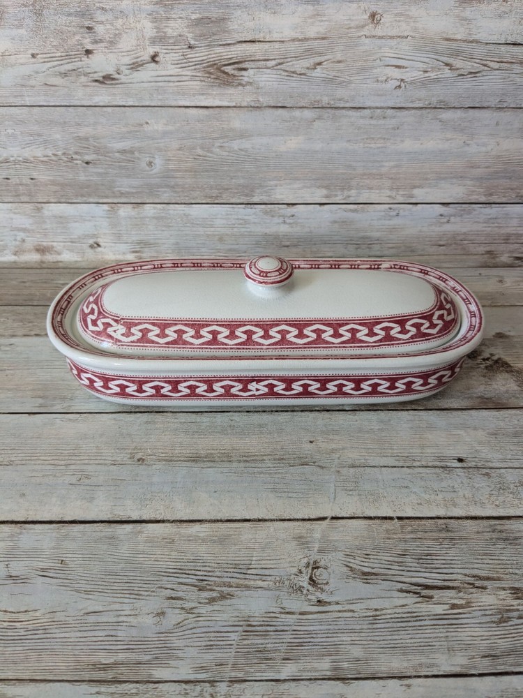 Antique Victorian Razor Vanity Box Red Transferware British Registry Mark