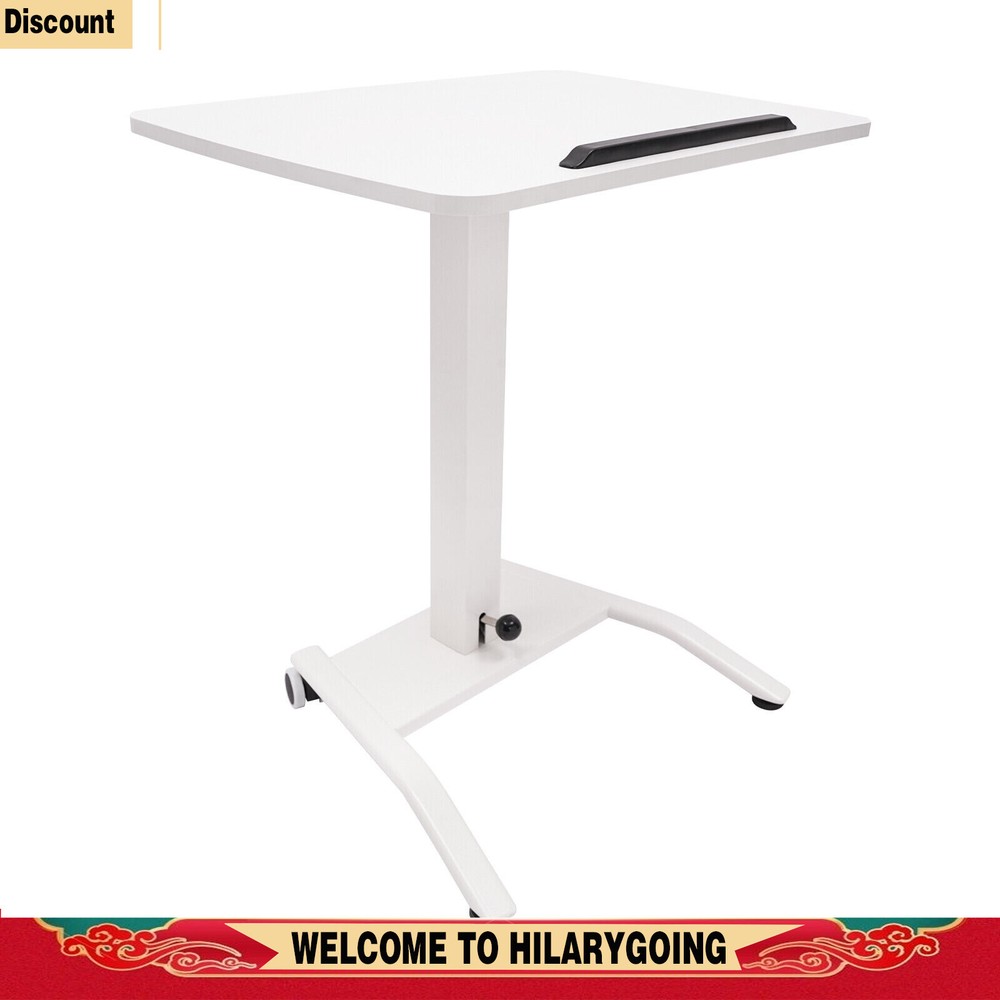 Adjustable 10°-30° Rolling Podium Desk Standing Lifting Computer Desk White