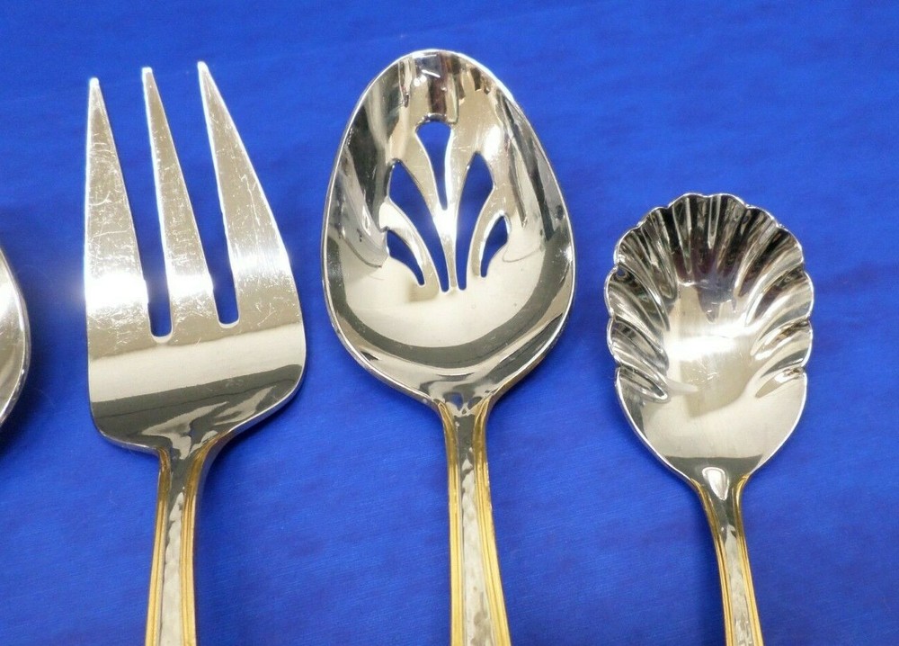 5 - Reed & Barton DORADO GOLD Hammered Stainless 18/8 Flatware SERVING PIECES