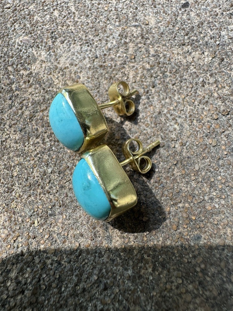 Handmade Gold Plated Natural Turquoise Square Studs