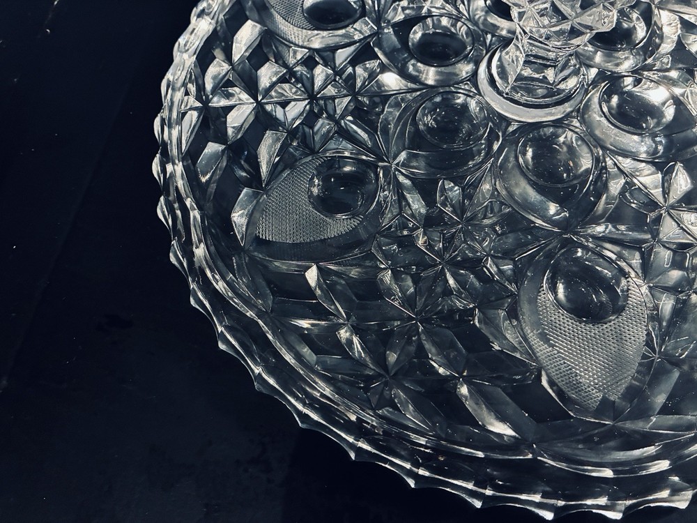 Vintage HEAVY Pressed Glass Cake Stand Hobstar Starburst Pattern EAPG Style