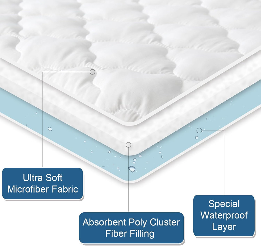 2 Pack Queen Mattres Protector Pad Waterproof Quilted, Soft & Cooling Queen Size