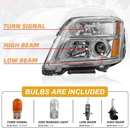 Headlight Assembly Compatible with GMC Terrain 2010 2011 2012 Pair with Bulbs