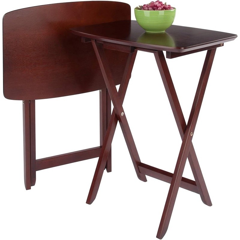 2-Piece Folding Rectangular Table Set Easy Storage Wooden Tables Home Use