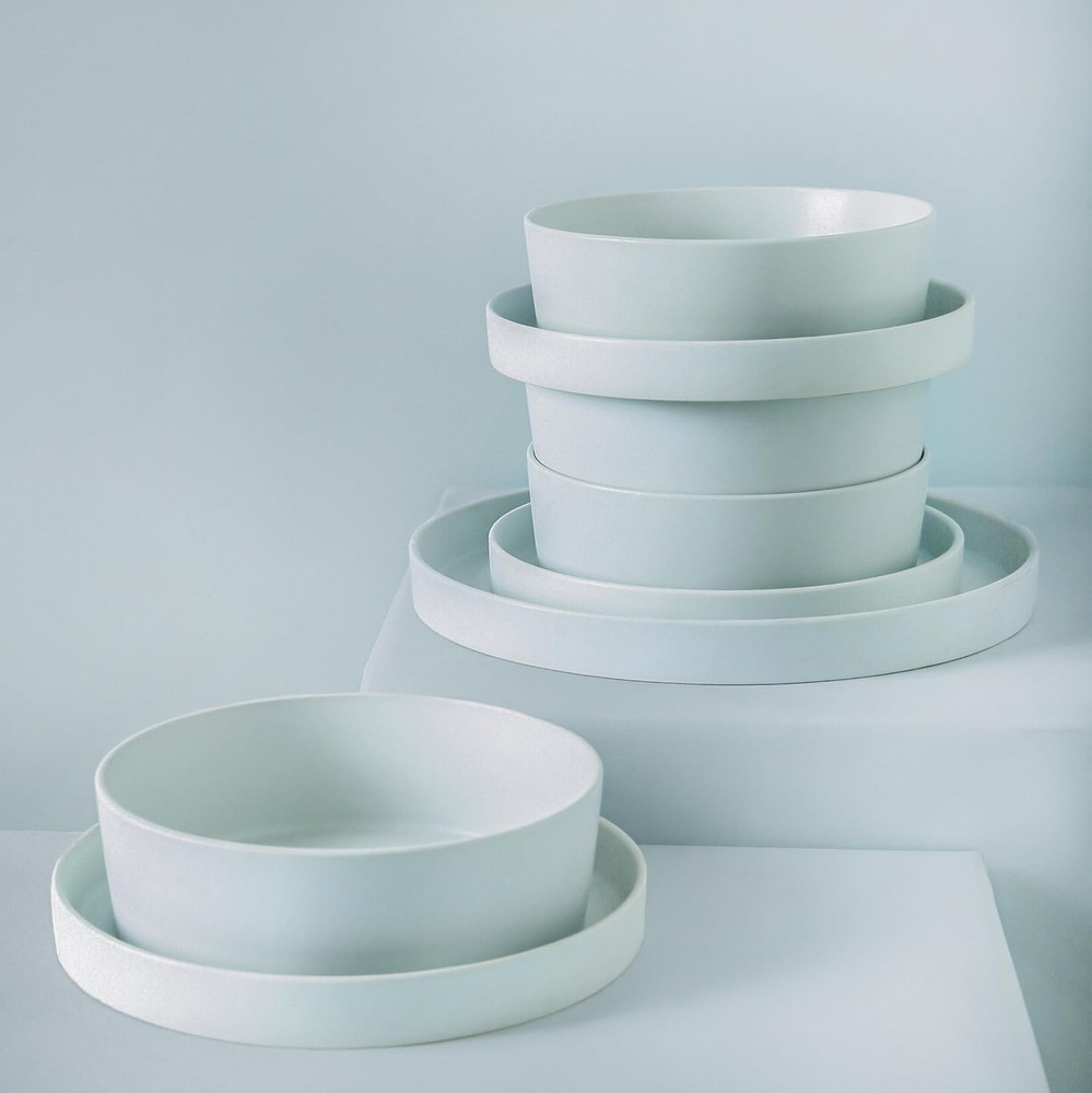 MODAN 12-Piece Blue-Grey Stoneware Dinnerware Set for 4, Plates & Bowls