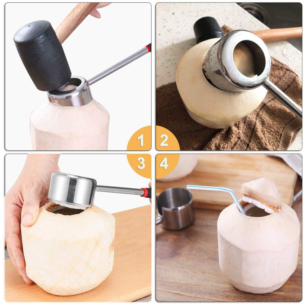 Coconut Opener Tools with Hammer Super Safe & Easy to Open Young Coconuts Tool