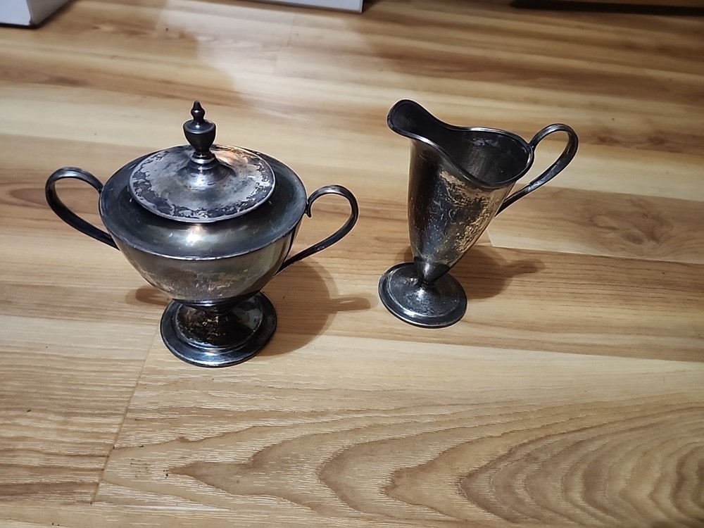 Plated Silver Sugar Bowl And Creamer Server Set