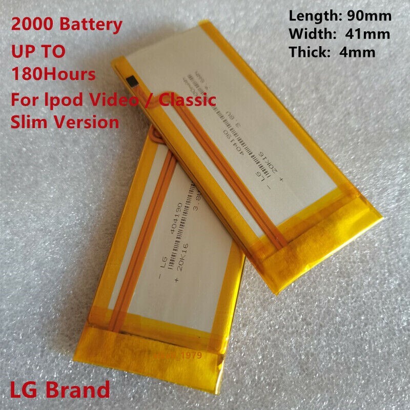 2pcs LG 2000mAh Battery Upgrade Replacement for iPod Classic & Video Thin