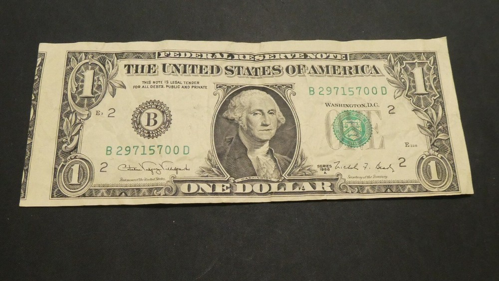 1988 $1 Federal reserve Note ERROR MISALIGNED MAJOR SHIFT